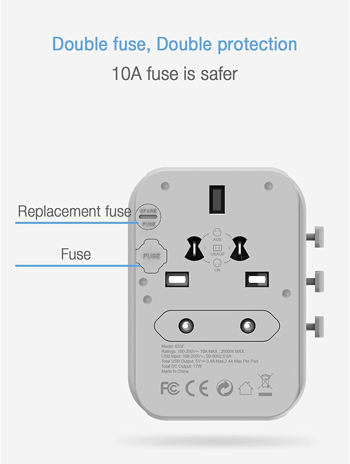 Universal Travel Adapter Worldwide with 4 USB Ports 1 AC Socket