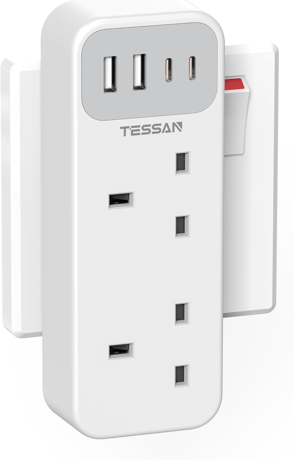 TESSAN UK Multi Plug Extension Adapter with USB