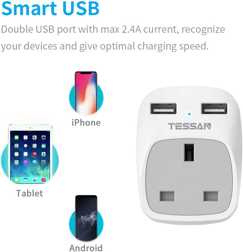 UK to USA Plug Adapter with 2 USB Ports 2 Pack