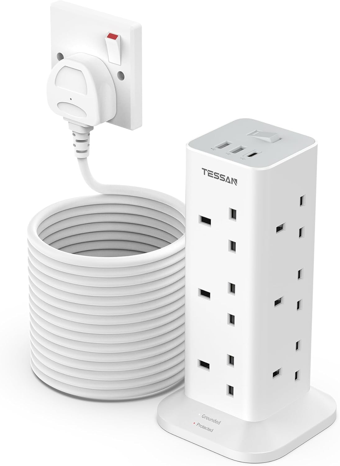 TESSAN 12 Way Multi Plug Adaptor with Switch