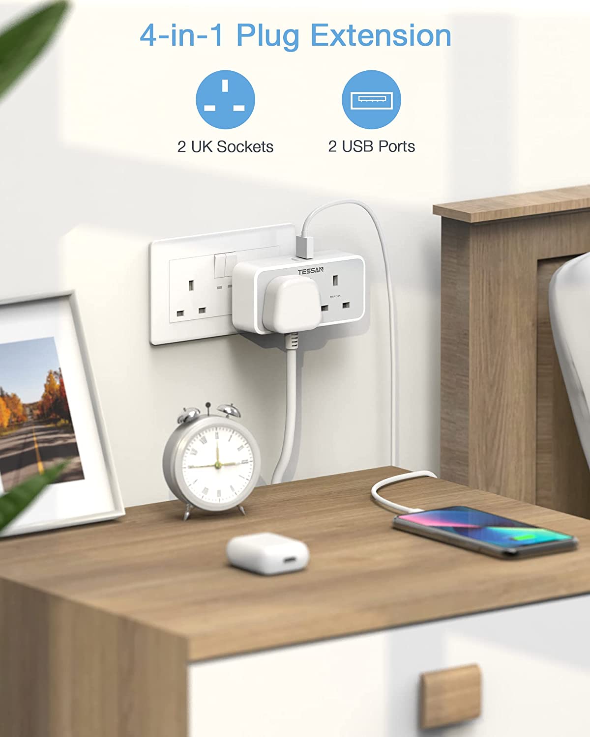 Multi Plugs Extension with 2 AC outlets 2 USB ports
