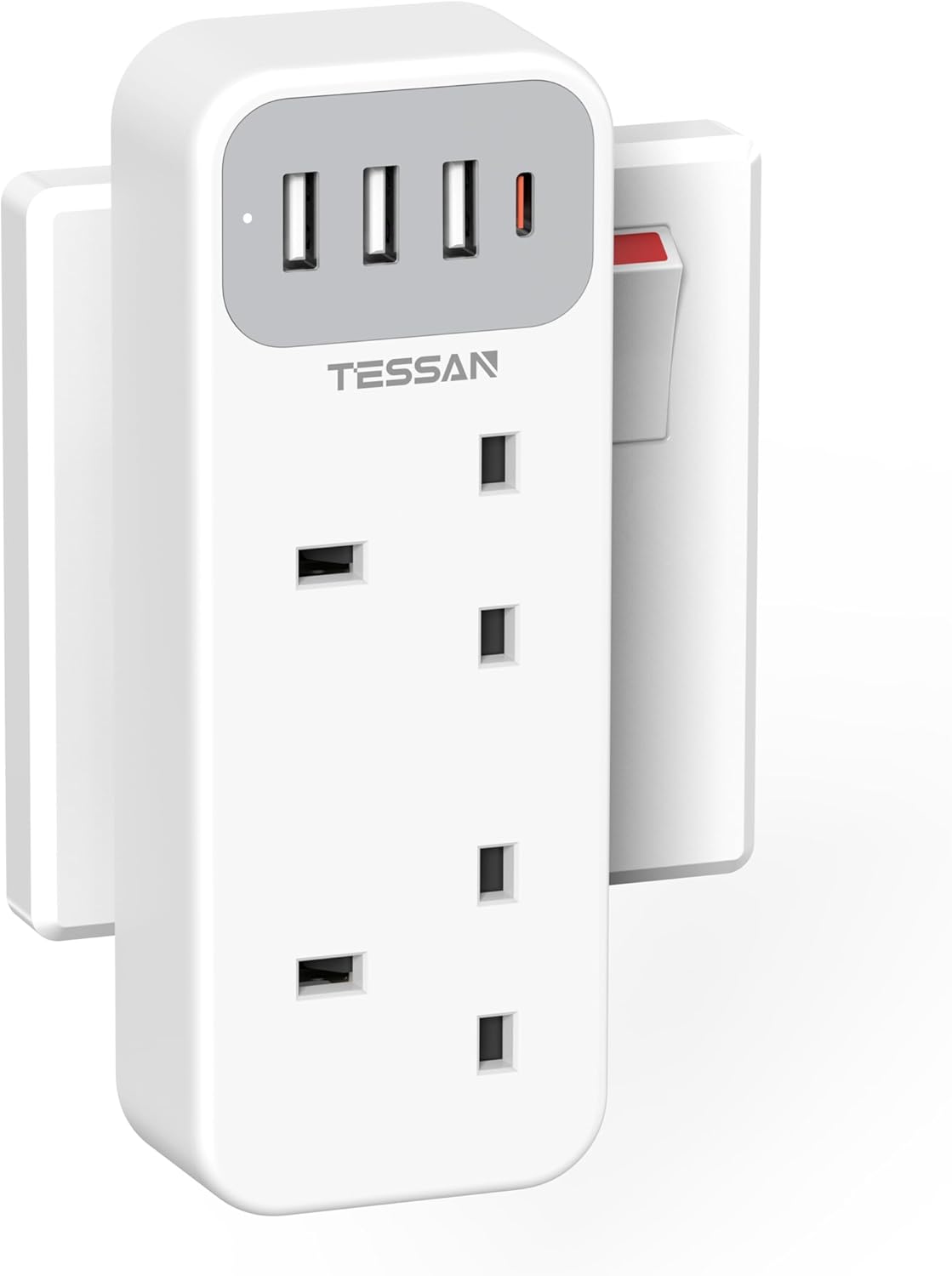 TESSAN UK Multi Plug Extension Adapter with USB