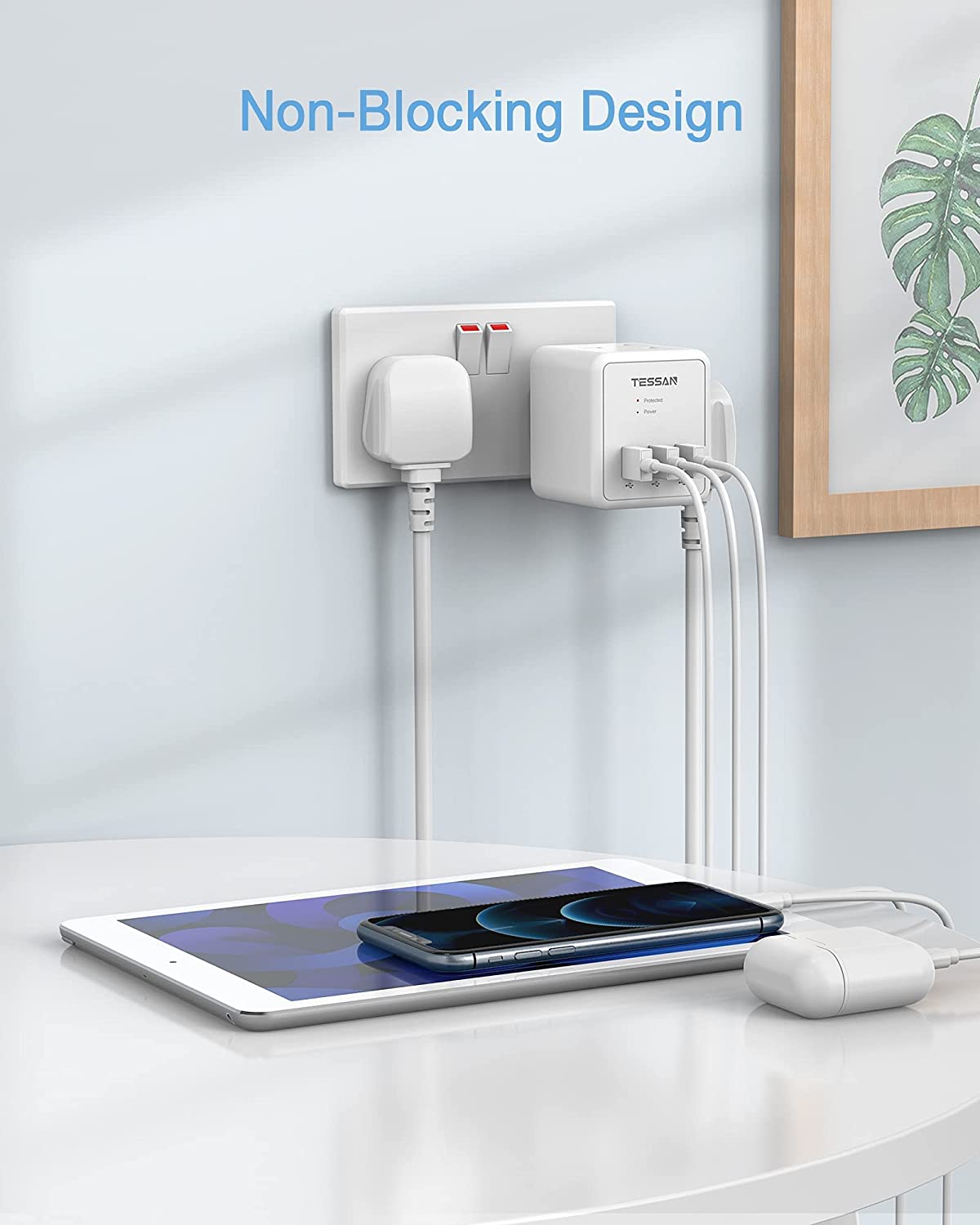 Surge Protected Plug Extension with 2 AC outlets 3 USB ports