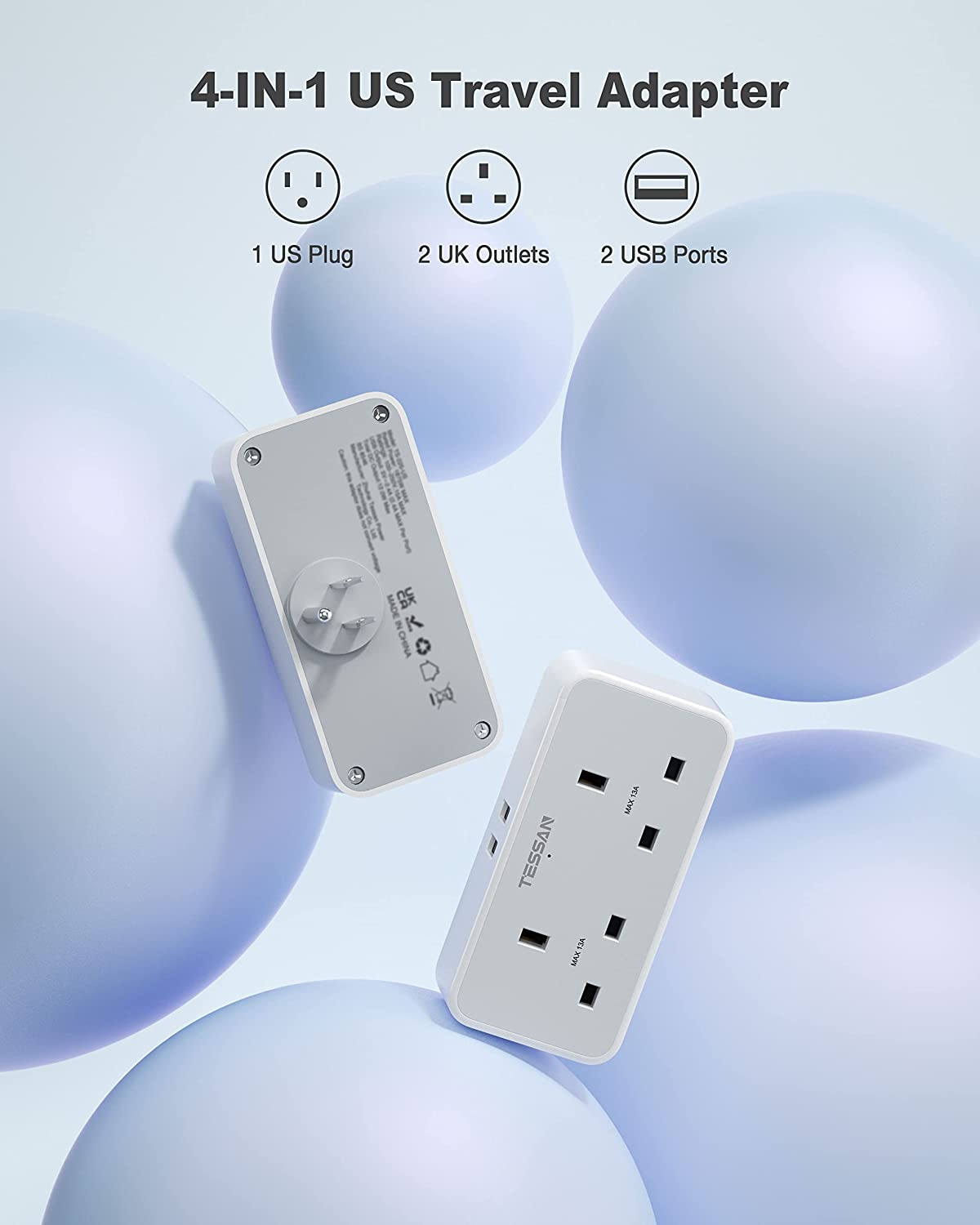UK to US plug adaptor 2 Way Grounded USA Travel Adapter