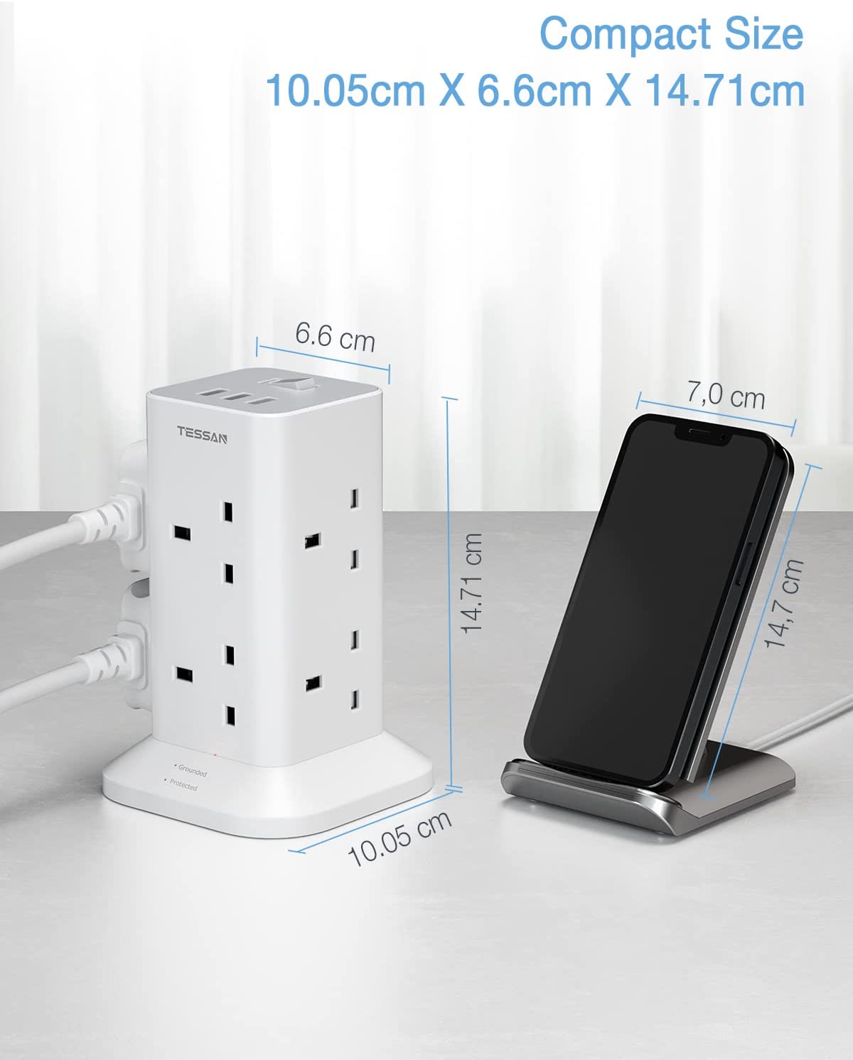 Power Strip Tower 3M Extension Cable 8 Way 3 USB Ports