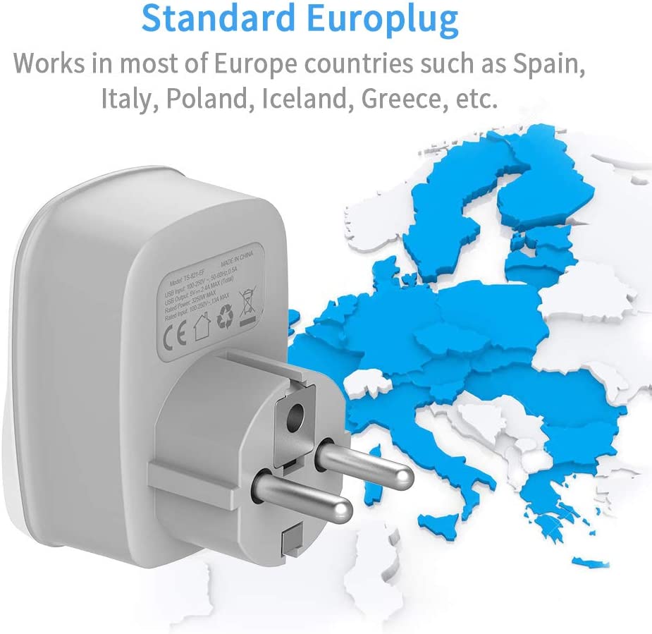 UK to European Travel Adapter with 2 USB Ports