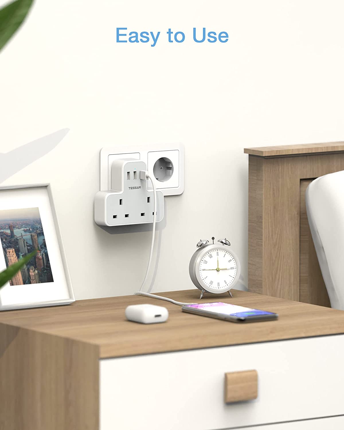 UK to European Plug Adapter with 3 USB