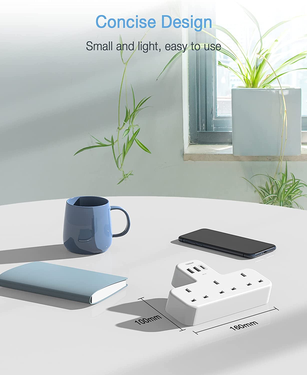 Plug Extension 3 Way Plug Adapter UK with Multi USB Plug