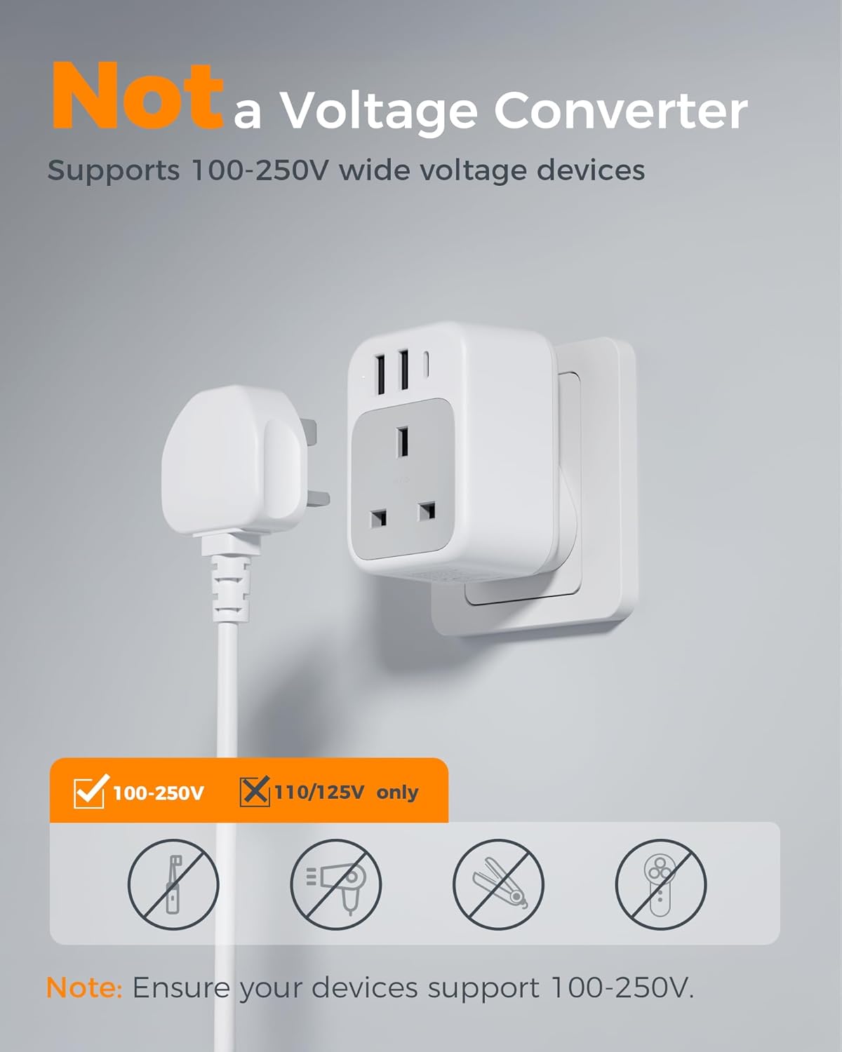 TESSAN 4-Port South Africa Adapter with USB C