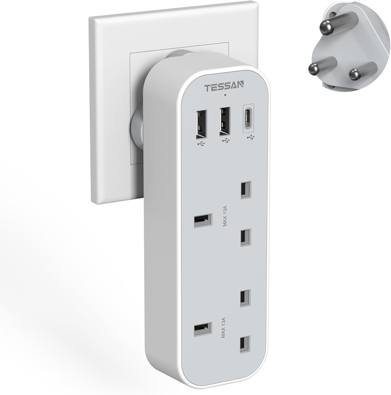 TESSAN 5-Port UK to South Africa Travel Adapter