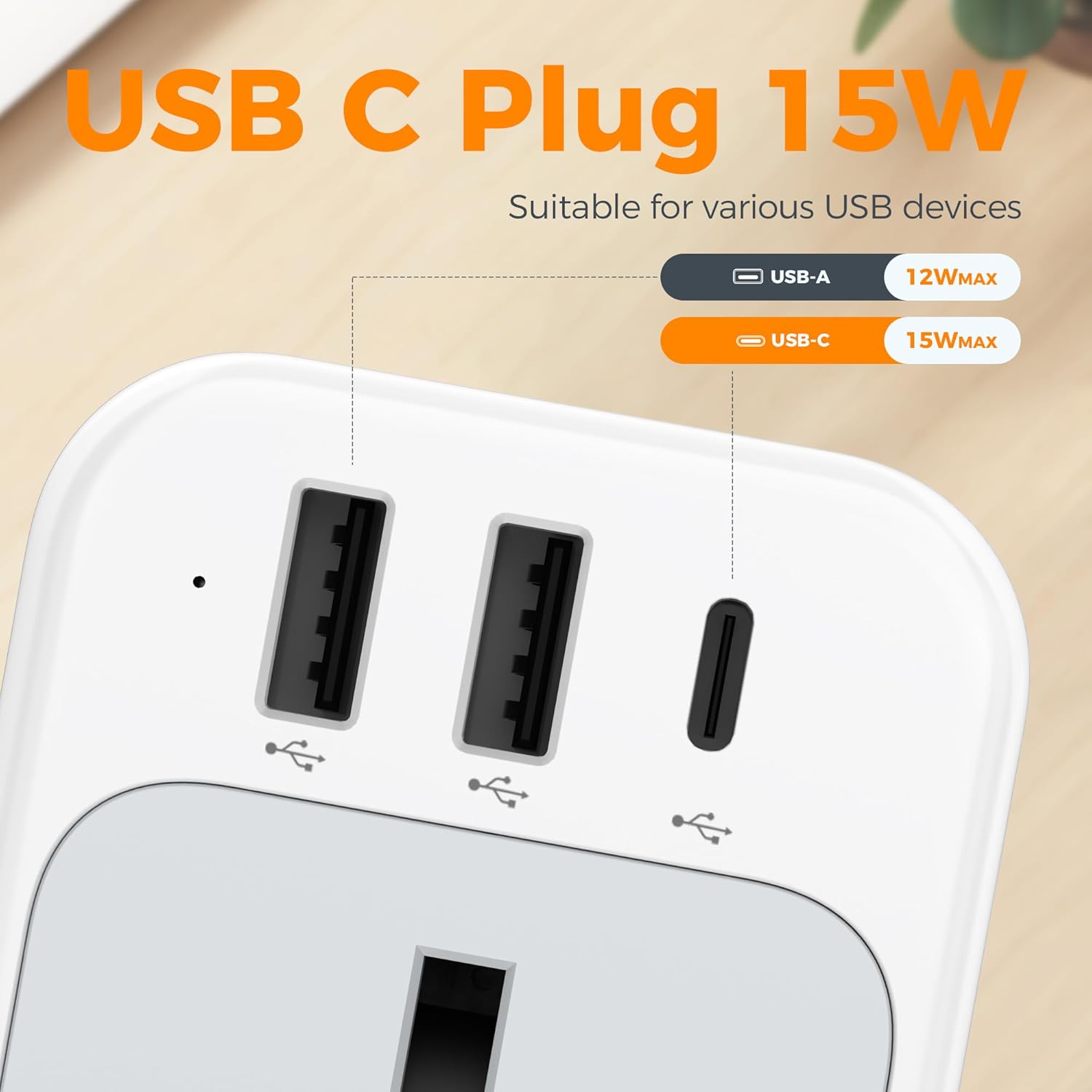 TESSAN UK Plug Extension Socket with 3 USB Ports