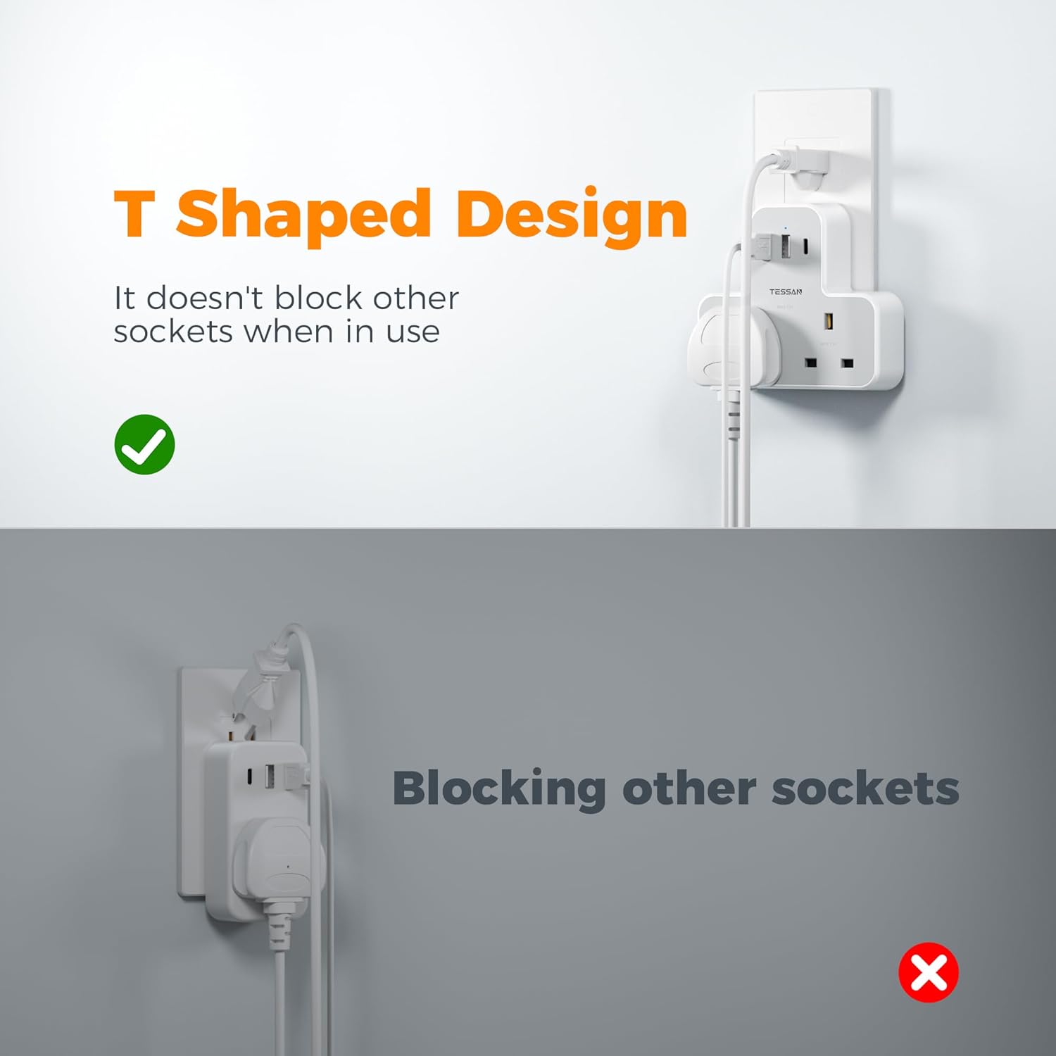 TESSAN 5-in-1 UK to US Adapter with USB-C