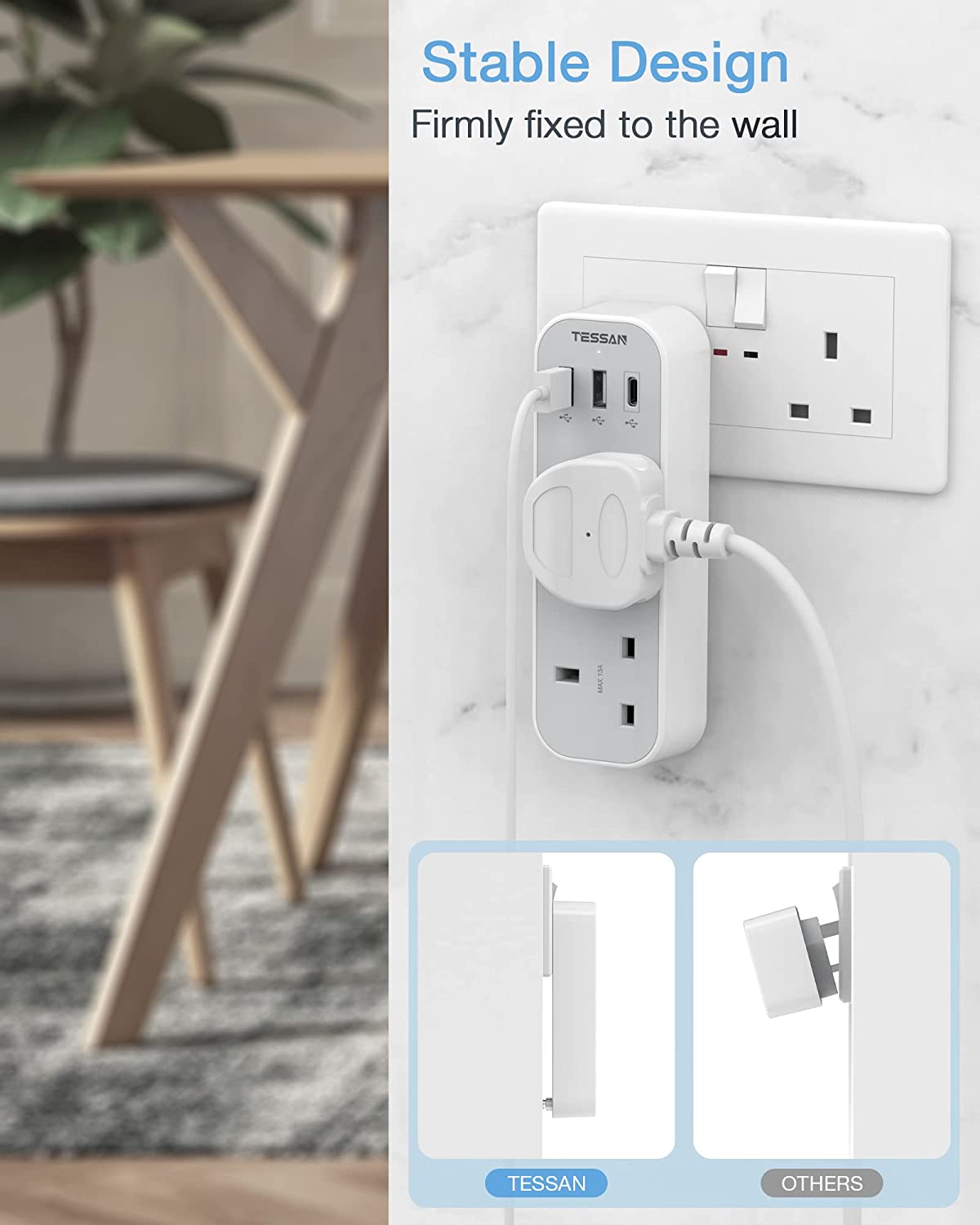 Multi Plug Extension Double Plug Adaptor 3 USB slot