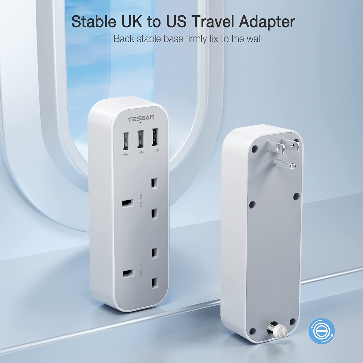 UK to USA Travel Adapter with 3 USB
