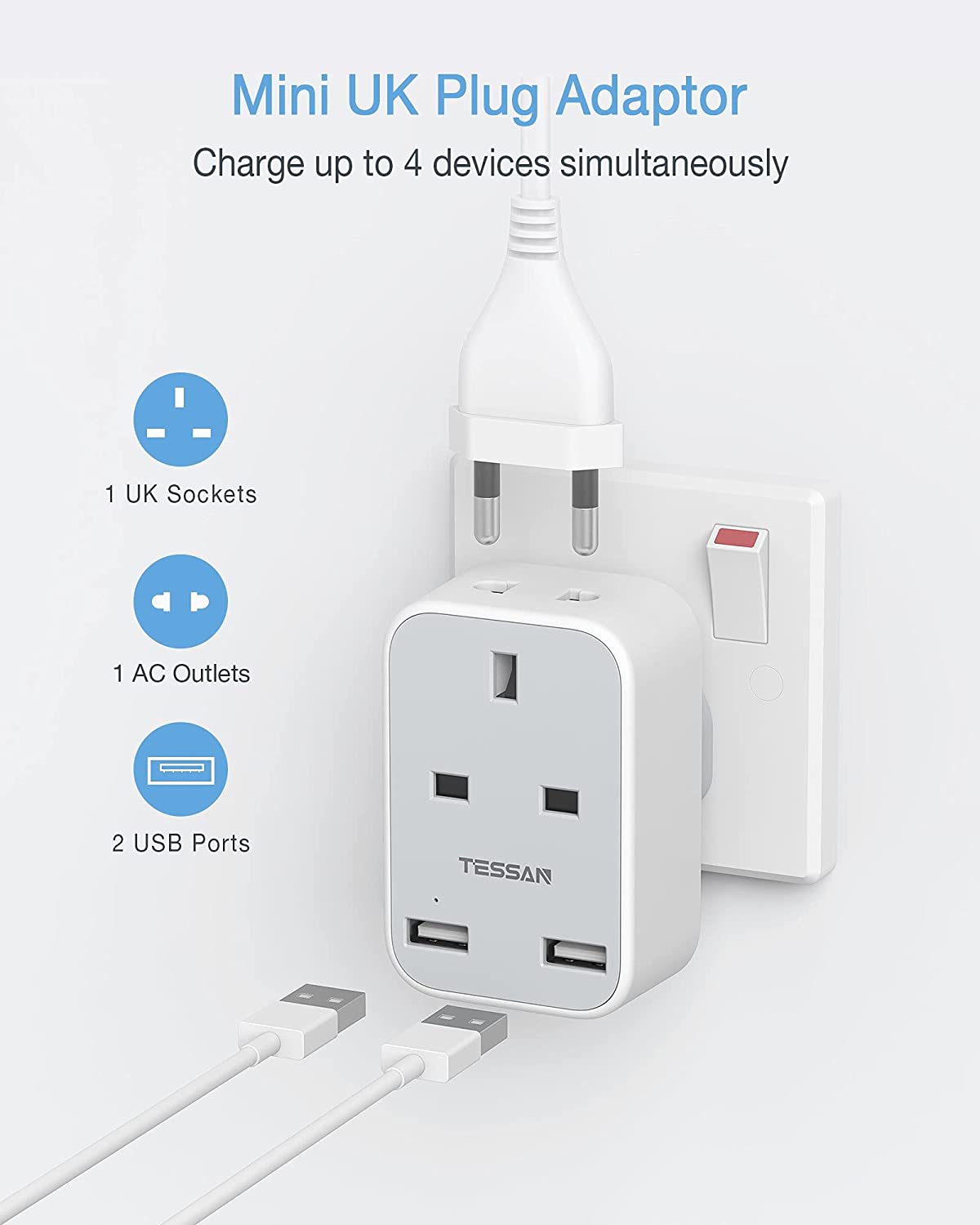Multi Travel Plug Adapter With 2 USB Charging Ports