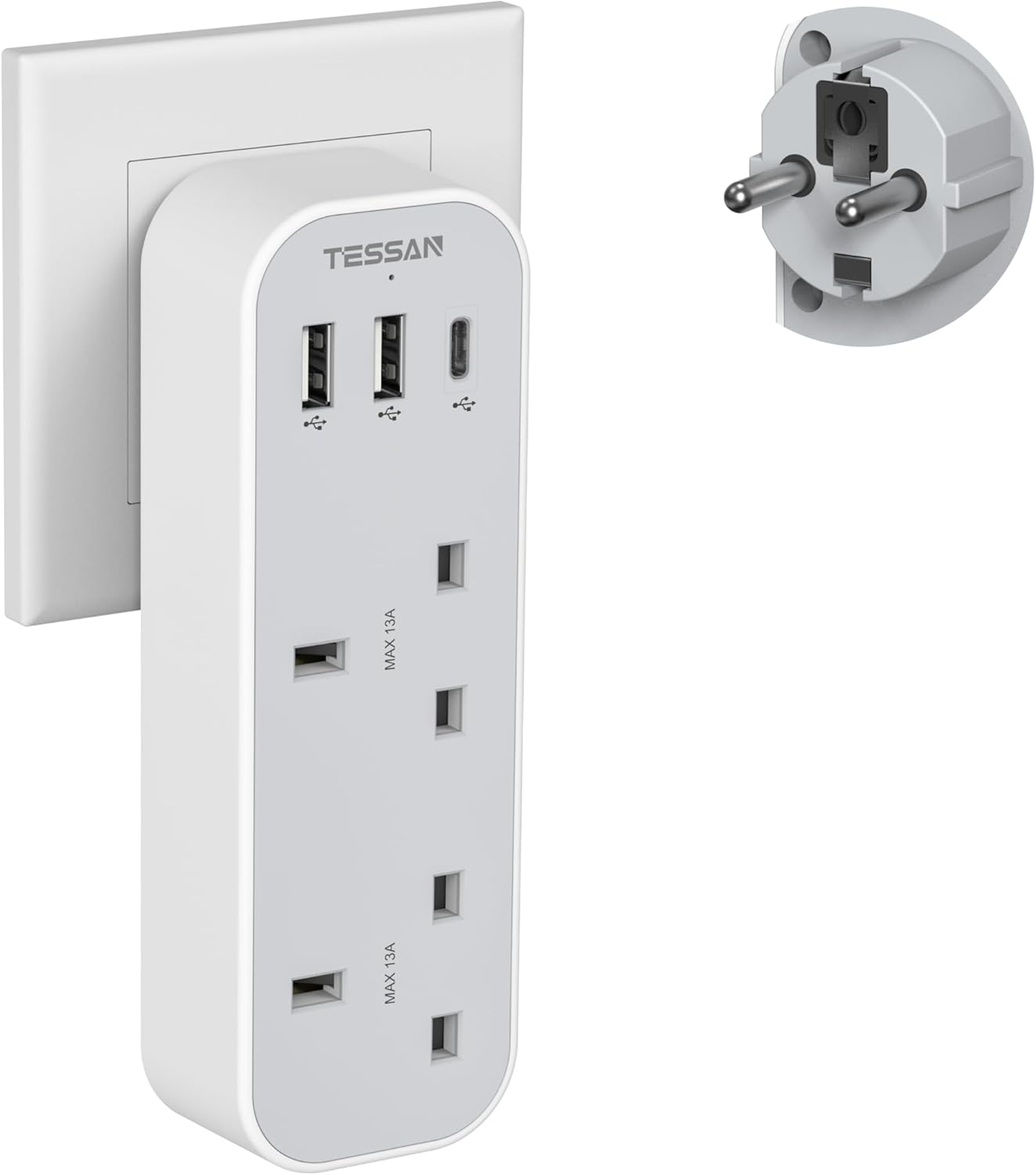 TESSAN 5-in-1 Schuko Type E/F Europe Travel Adapter