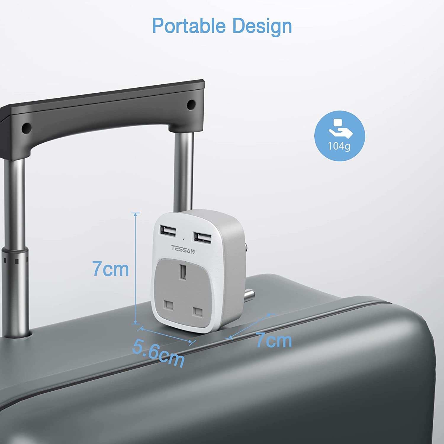 UK to India Travel Adapter 1 outlets and 2 USB ports