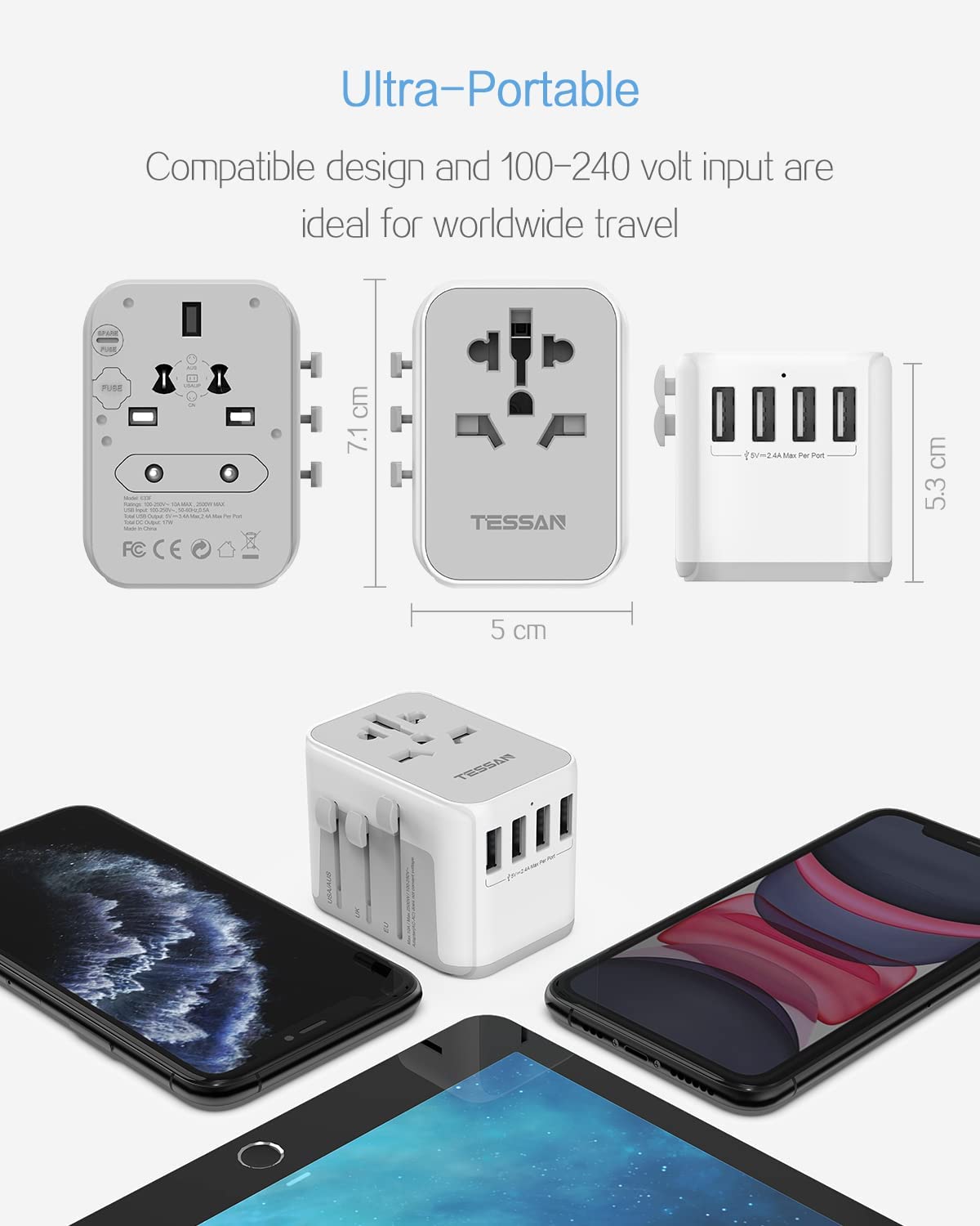 Universal Travel Adapter Worldwide with 4 USB Ports 1 AC Socket