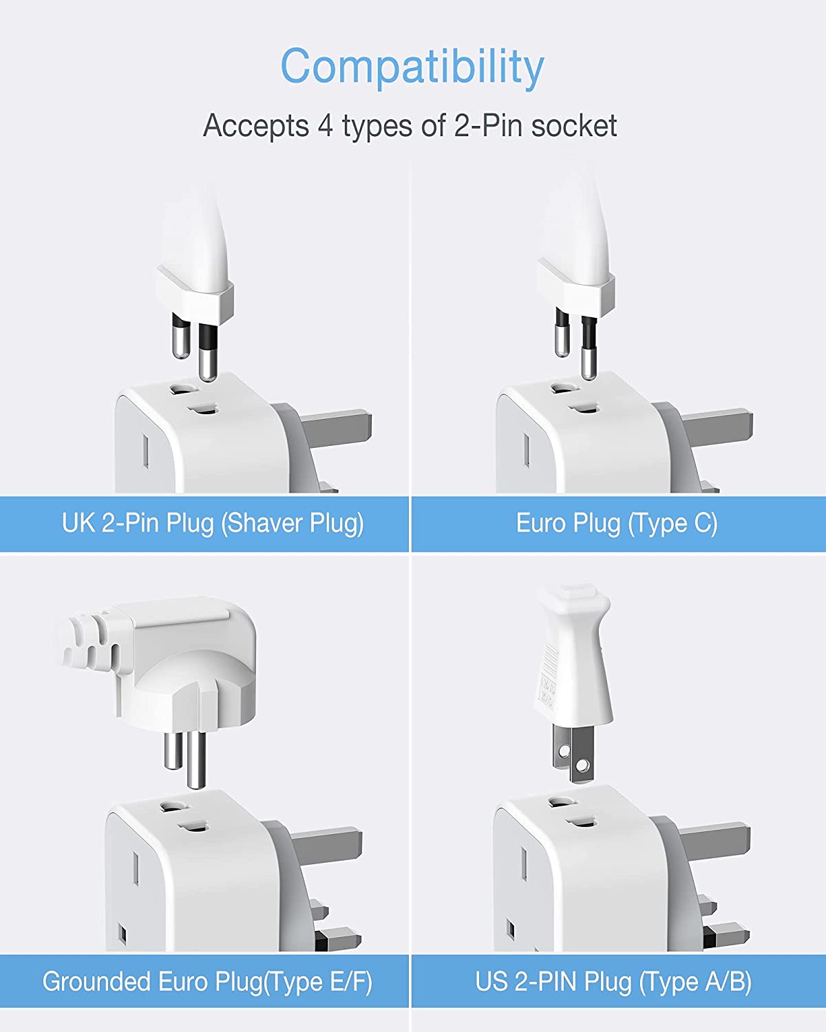 Multi Travel Plug Adapter With 2 USB Charging Ports