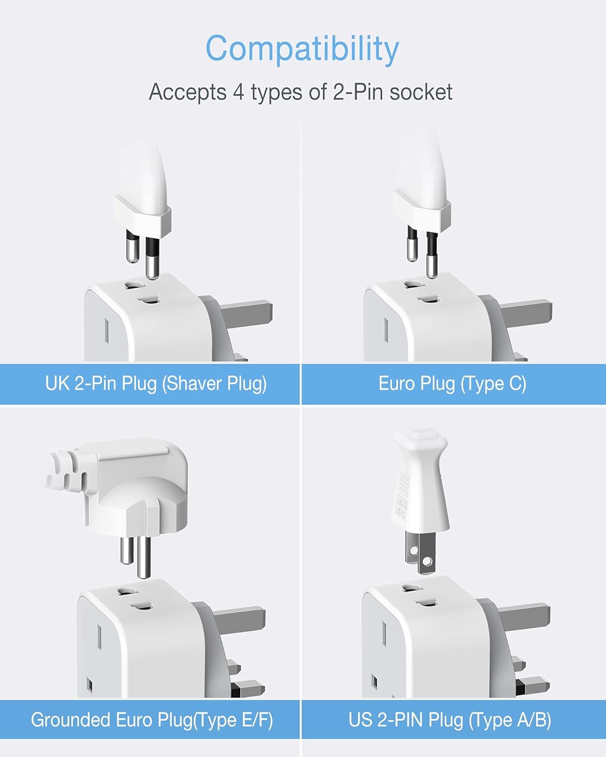 TESSAN 2-Pin Plug Adapter with Dual USB Ports