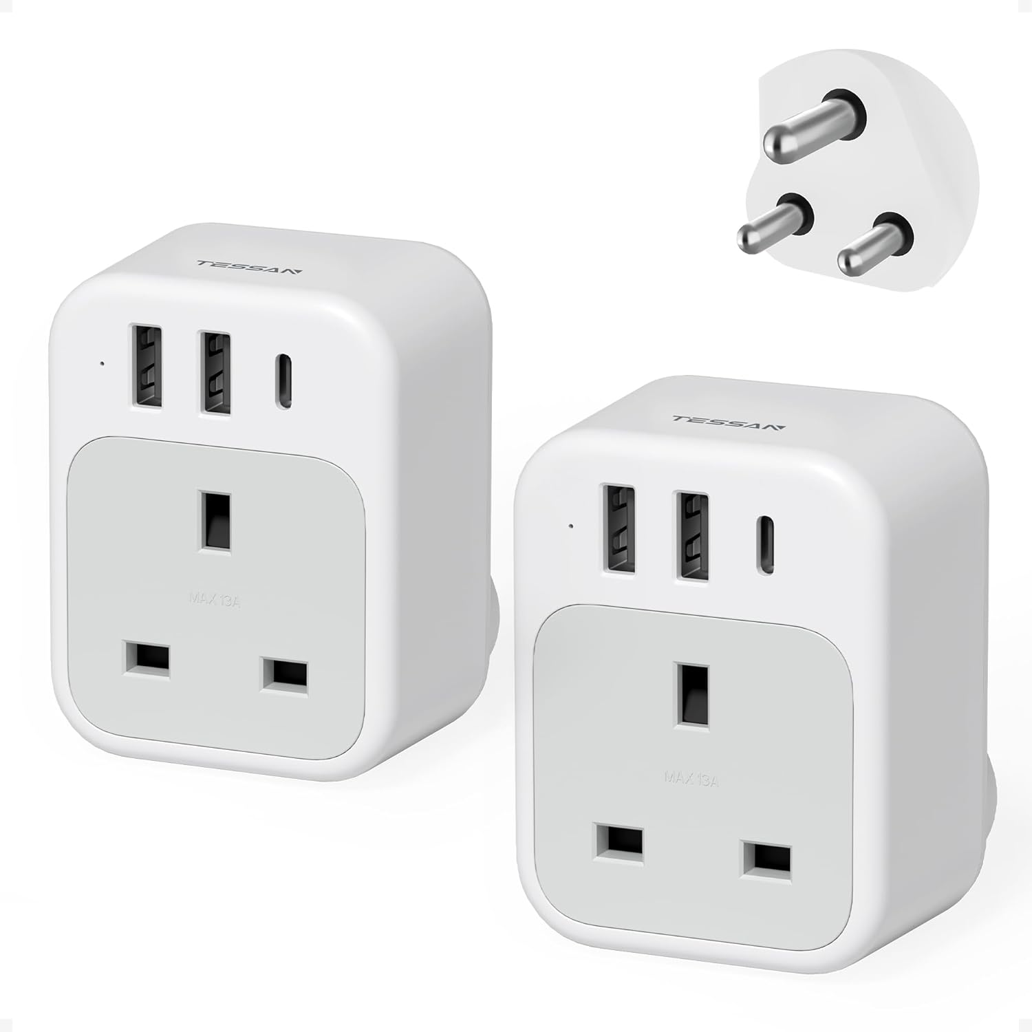 TESSAN 4-Port South Africa Adapter with USB C