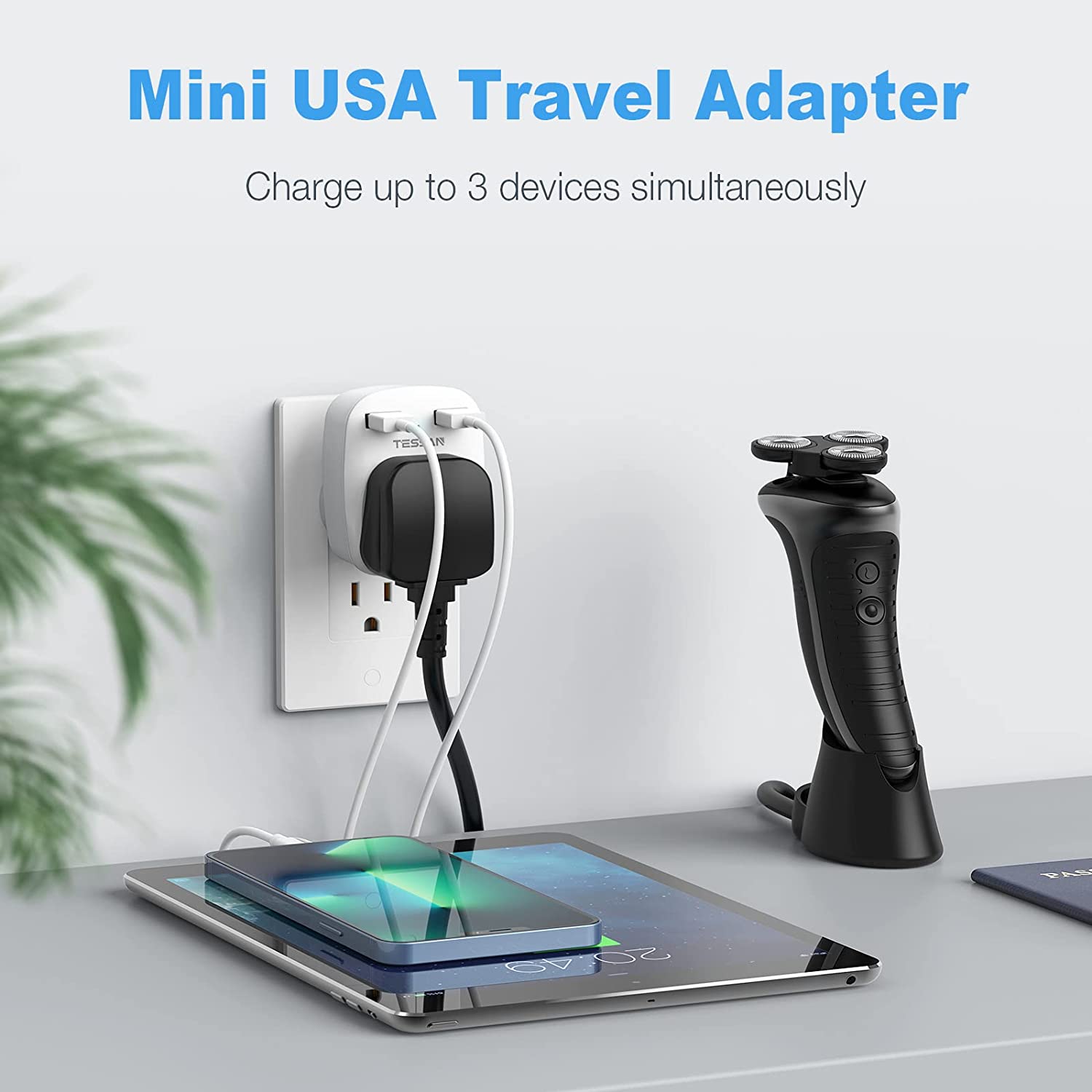 UK to USA Plug Adapter with 2 USB 3 Pack
