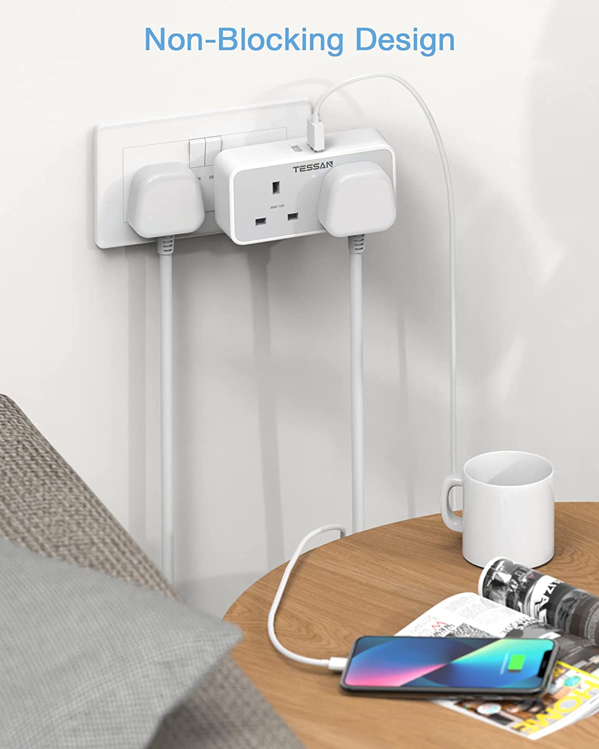 Multi Plugs Extension with 2 AC outlets 2 USB ports