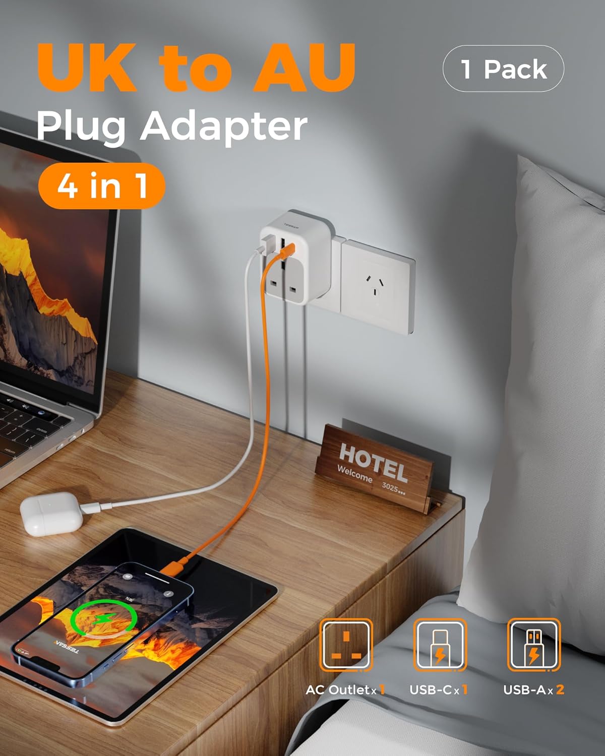 TESSAN 4 in 1 UK to Australia Plug Adapter