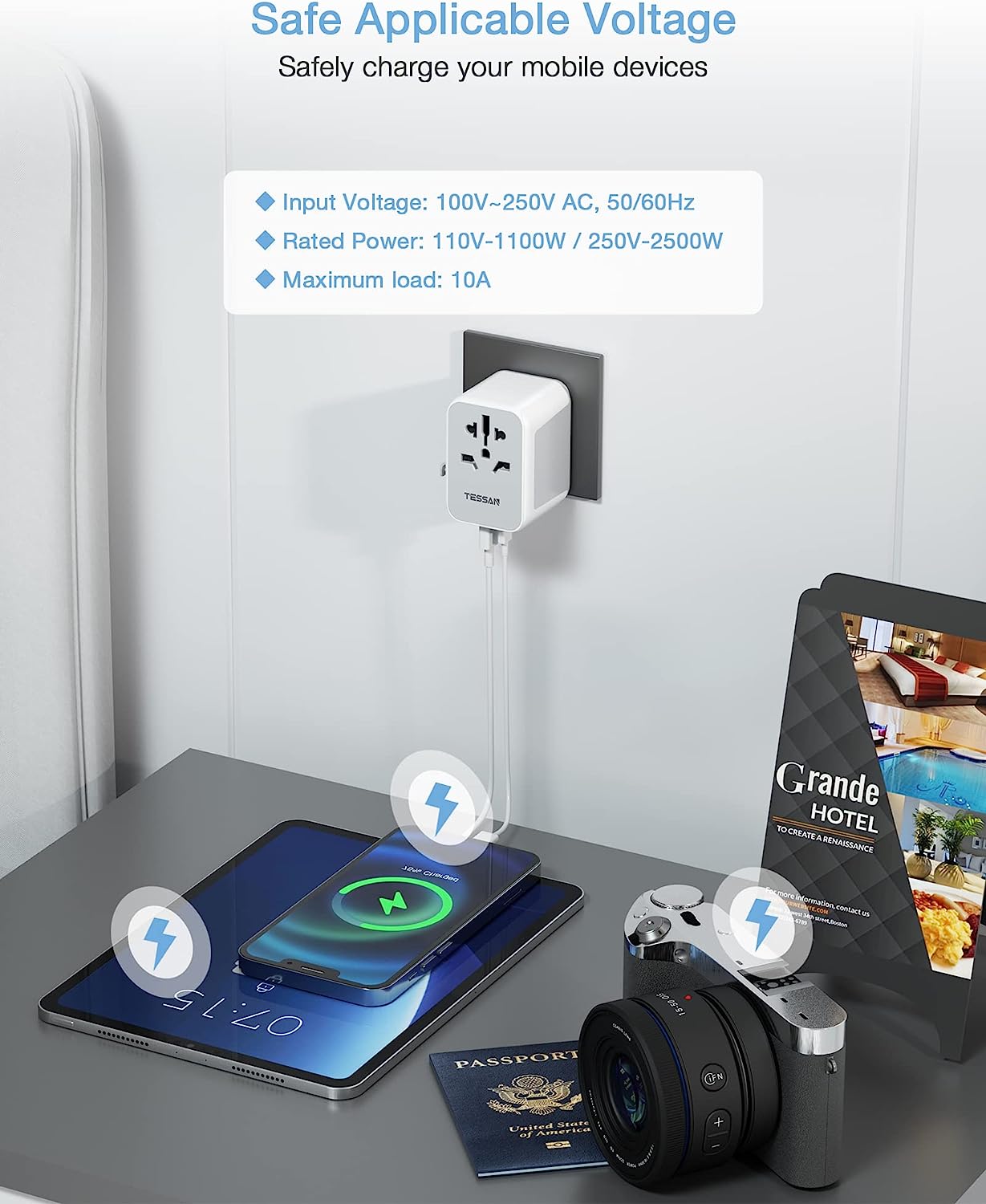 Universal Travel Adapter Worldwide with 2 USB C and 2 USB A Ports