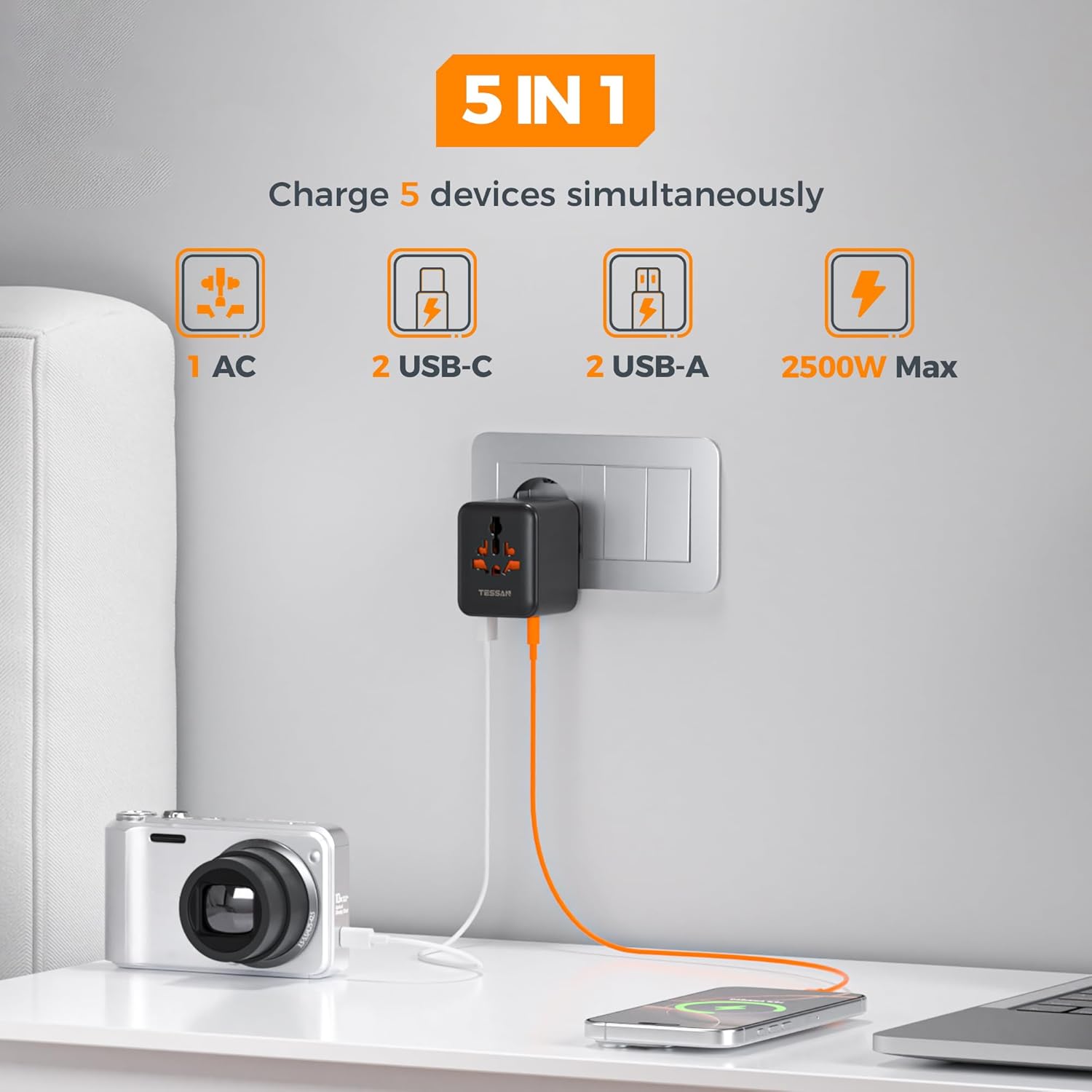 TESSAN 4-Port USB Worldwide Universal Travel Adapter