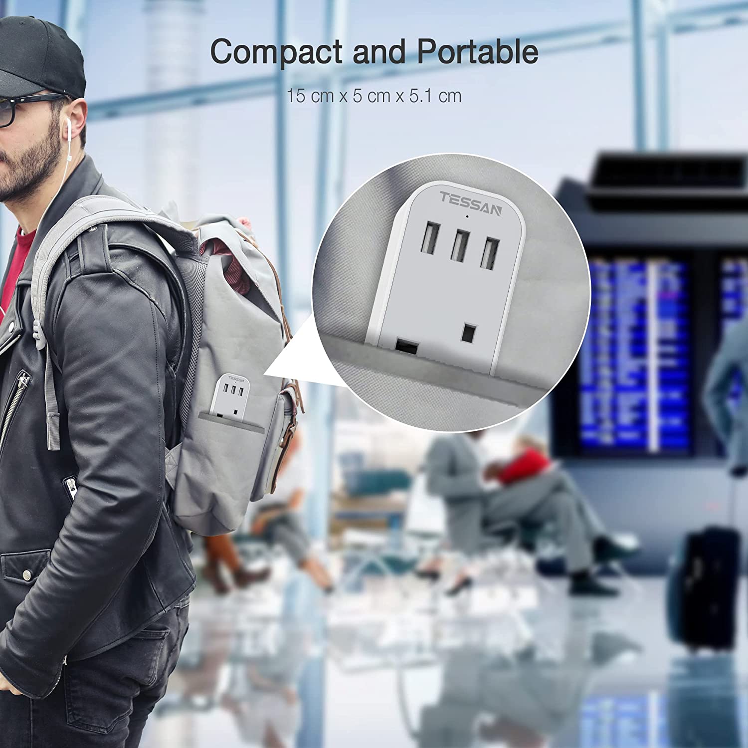 UK to European Plug Adapter with 3 USB 2 AC outlets