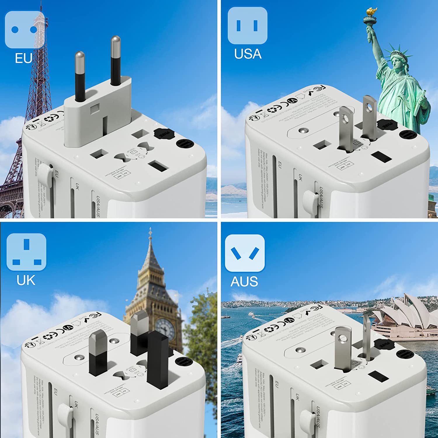 Worldwide Travel Plug Adaptor with 1 AC outlet 5 USB Ports