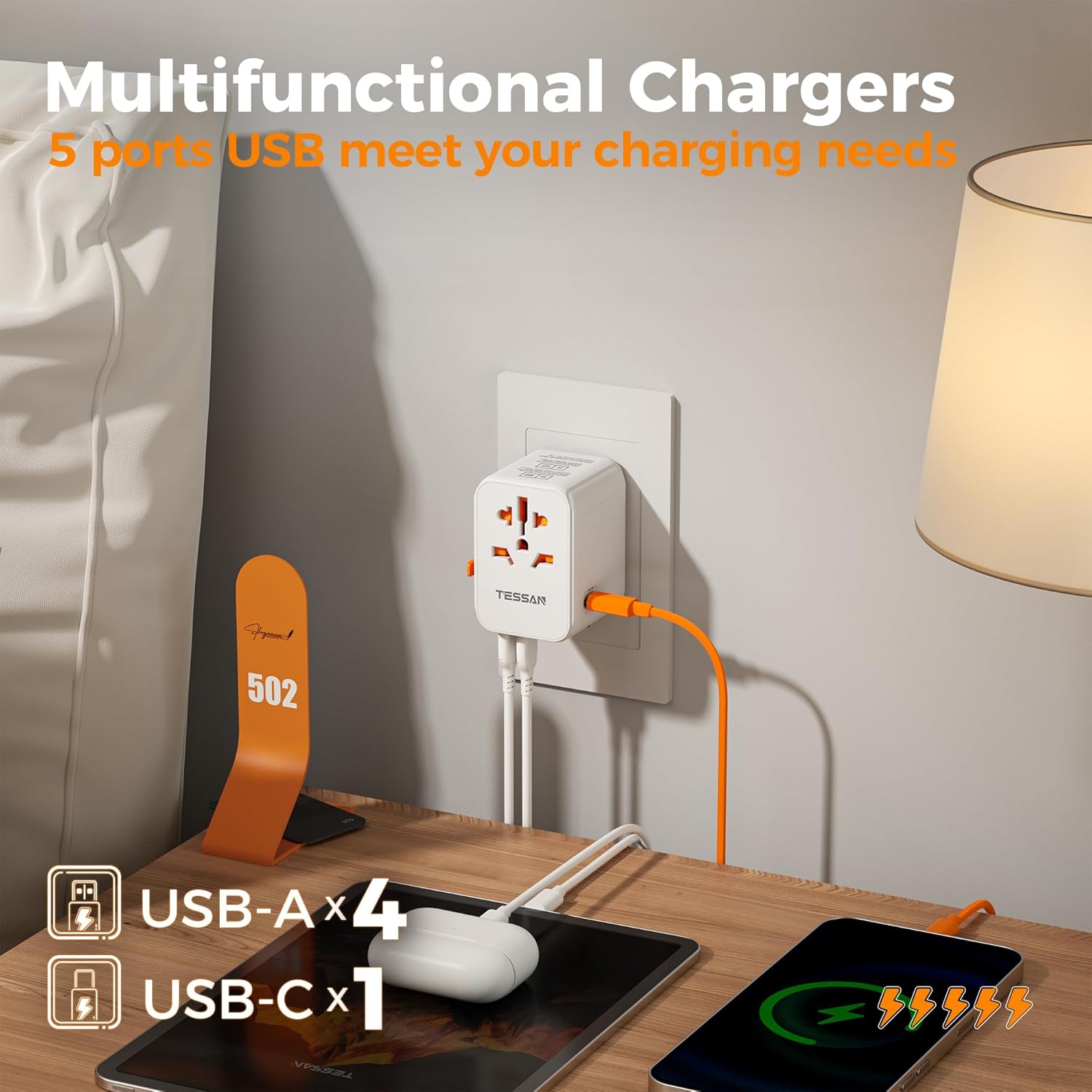 TESSAN 5-Port USB International Universal Travel Adapter