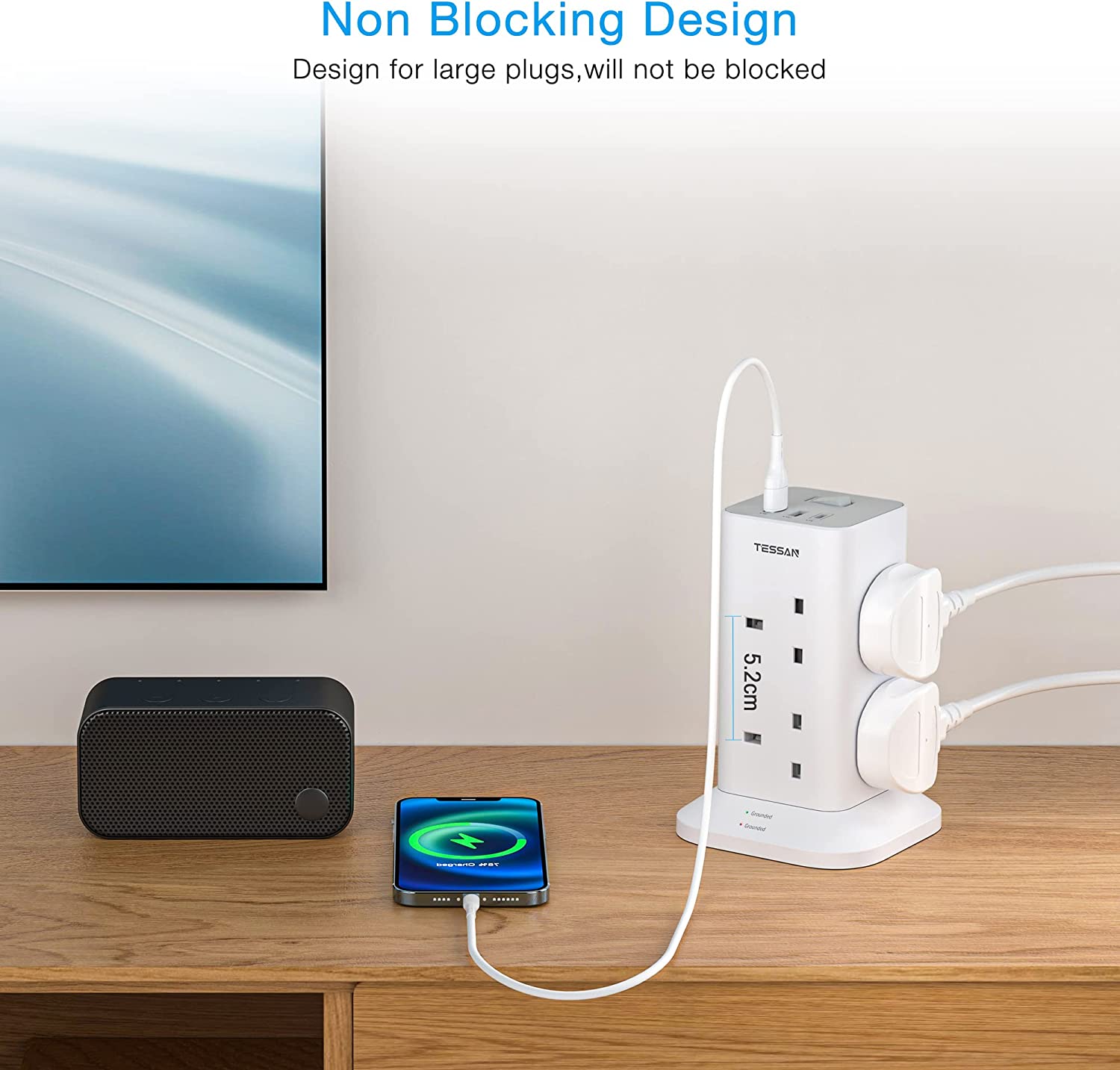 Power Strip Tower 8 Way Multi Plug Extension Sockets 2M Cord