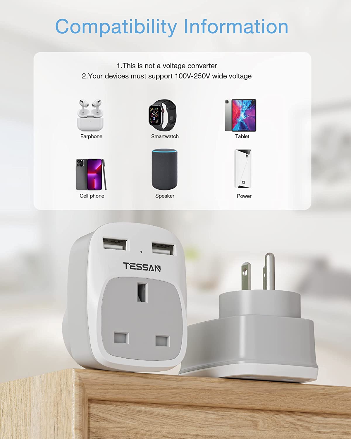 UK to USA Plug Adapter with 2 USB