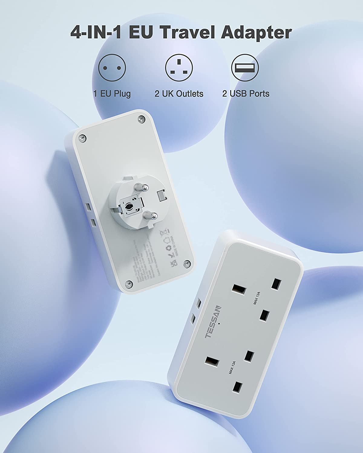 UK To European with 2 USB Ports