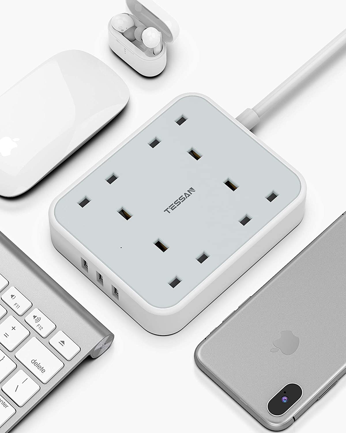 Power Strip 13A 4 Way Multi Plug Extension Cable with 2M Cord