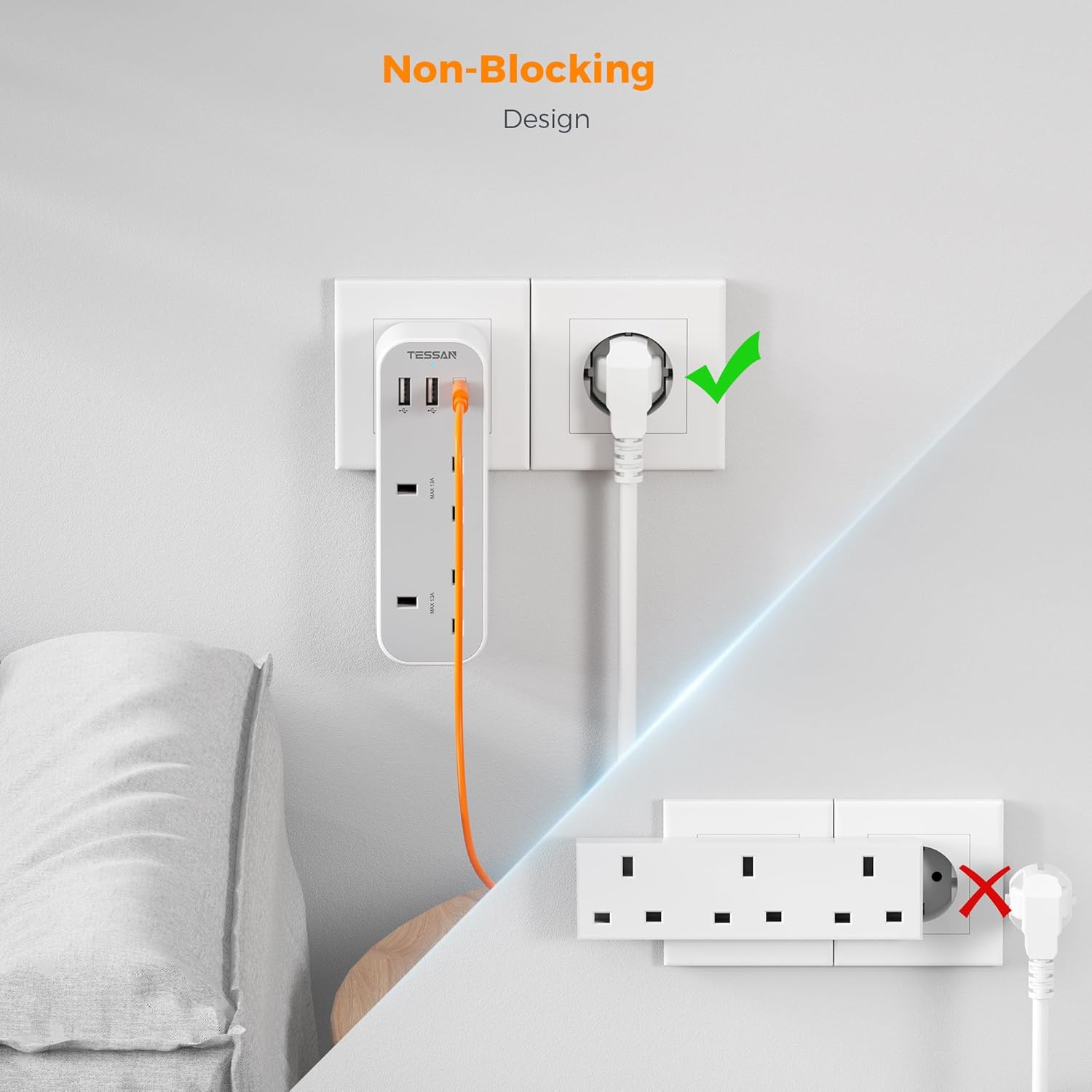 TESSAN 5-in-1 Schuko Type E/F Europe Travel Adapter