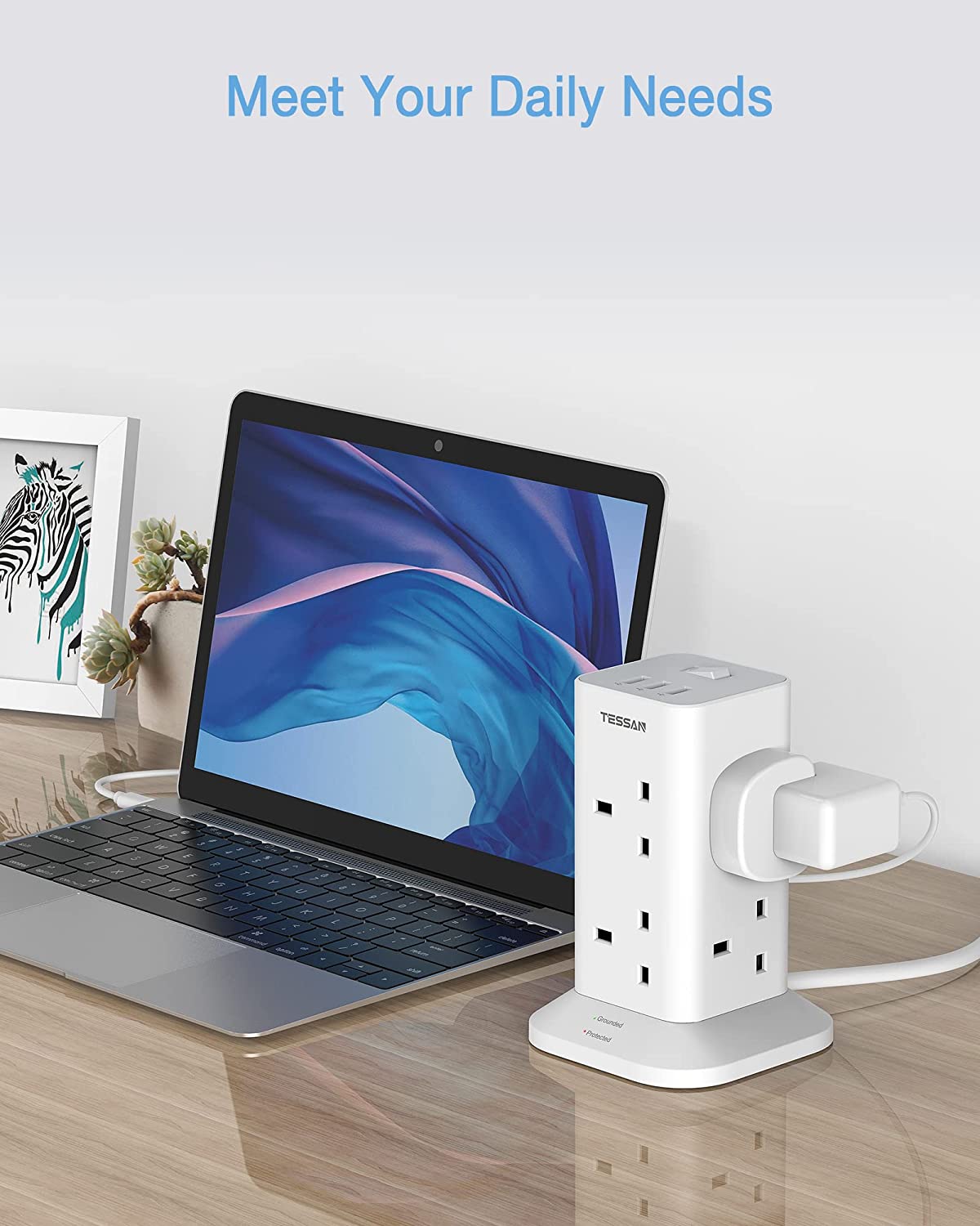 Power Strip Tower 3M Extension Cable 8 Way 3 USB Ports
