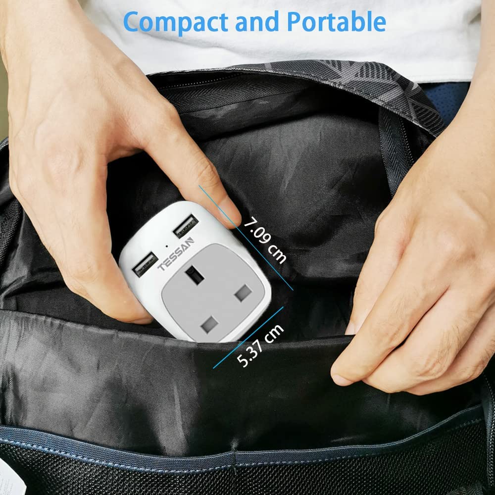 UK to USA Plug Adapter with 2 USB 3 Pack