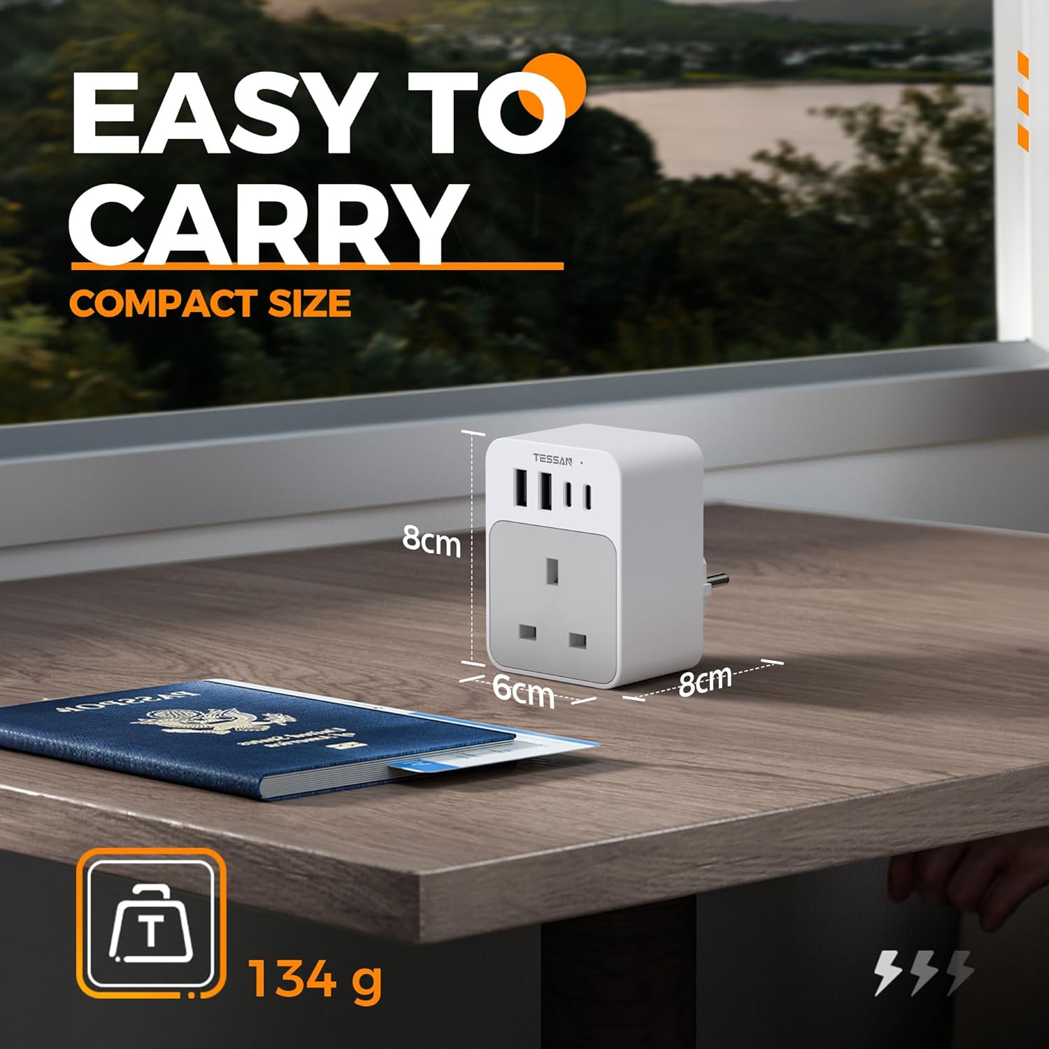 TESSAN UK to European Plug Adapter with USB Ports