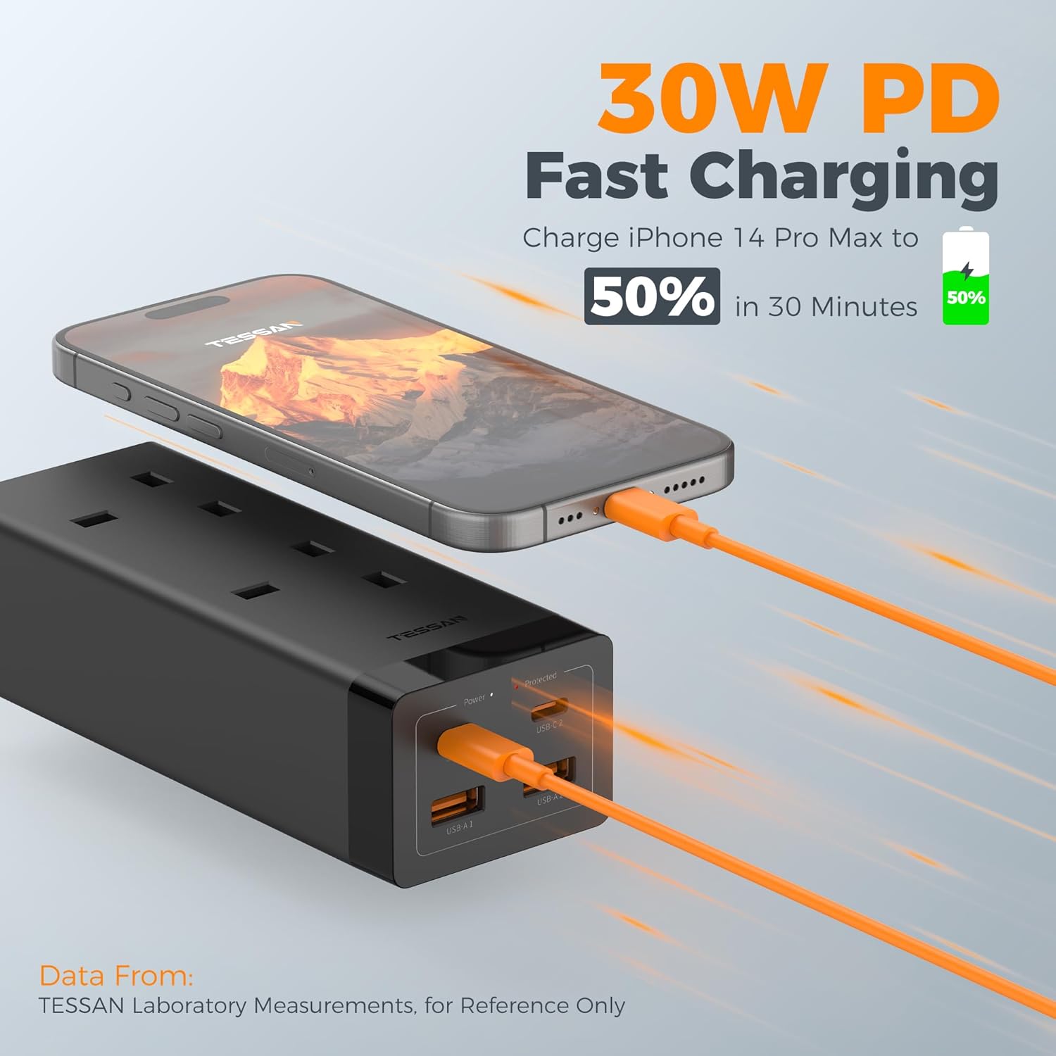 TESSAN 30W Extension Lead with 4 USB Slots
