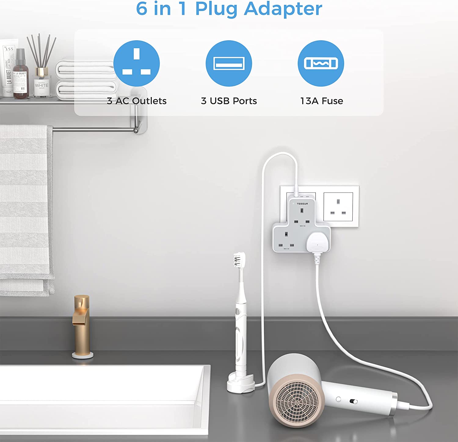 Extension Plug 3 Way Plug Extension Adapter Plug UK