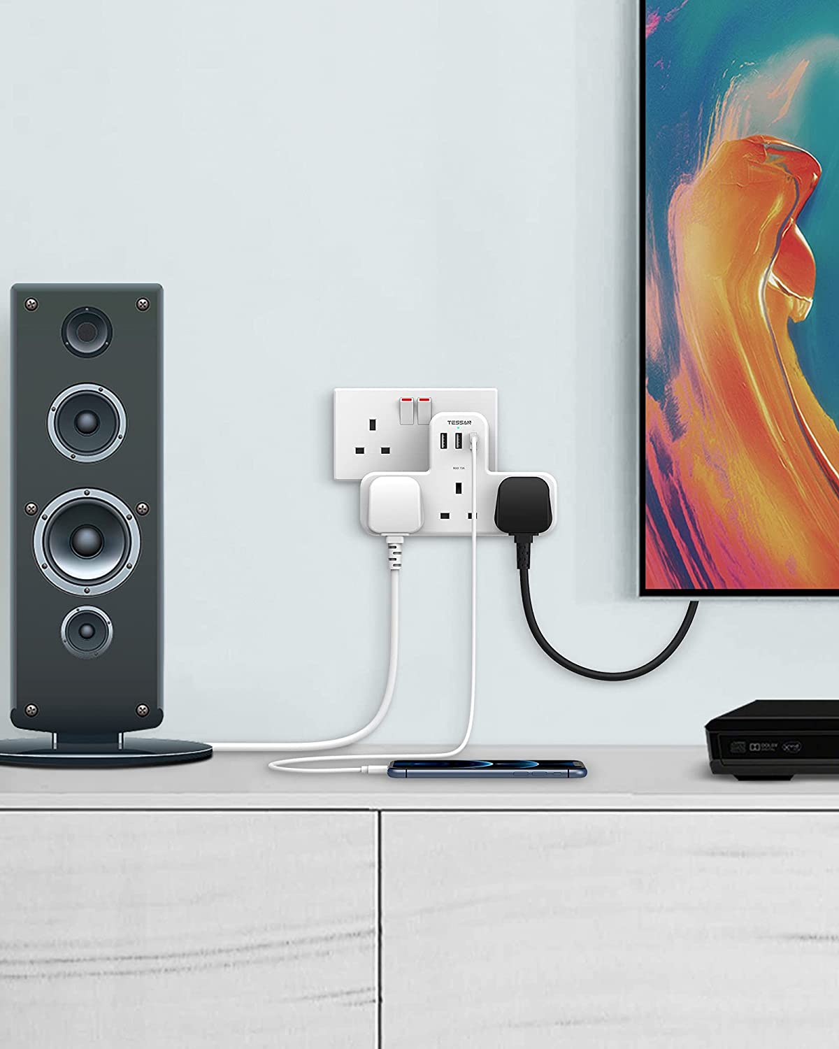 Extension Plug with 3 AC Outlets and 3 USB Ports