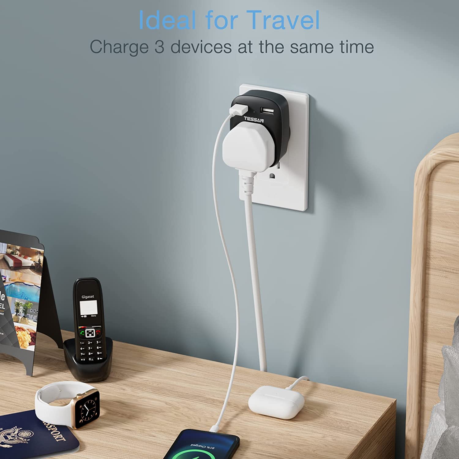UK to USA 3 in 1 Travel Adapte with 2 USB