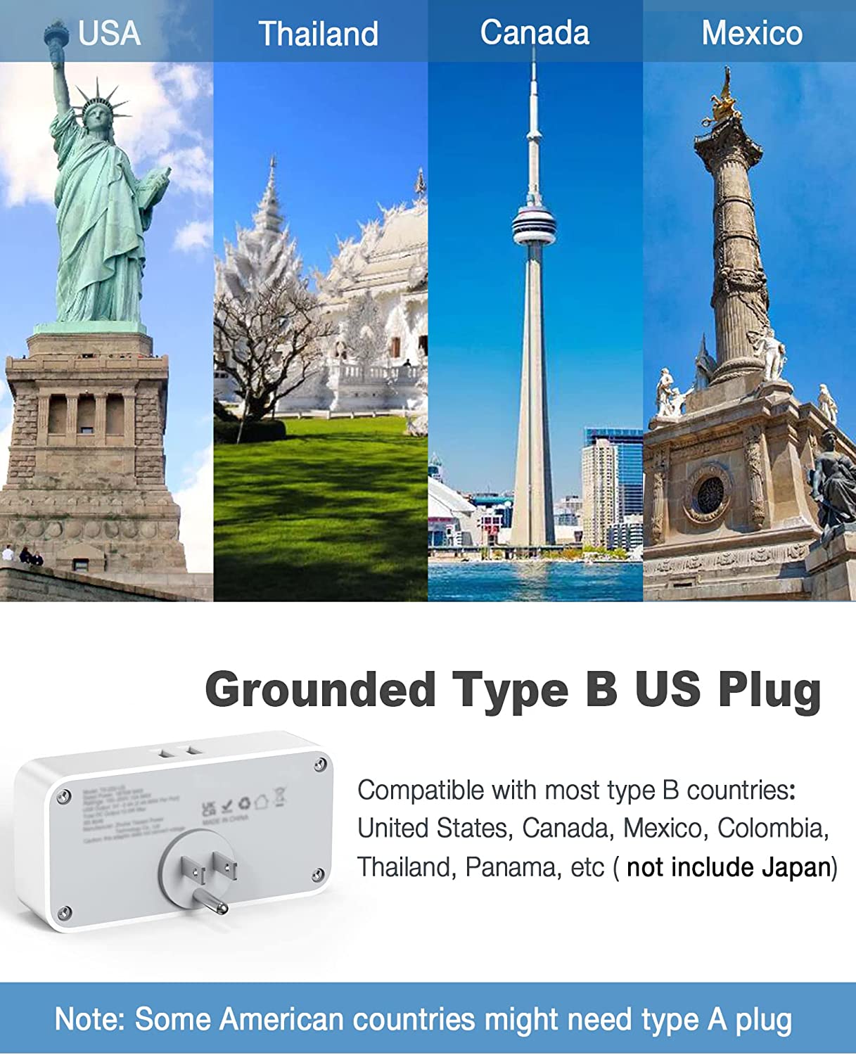 UK to US plug adaptor 2 Way Grounded USA Travel Adapter