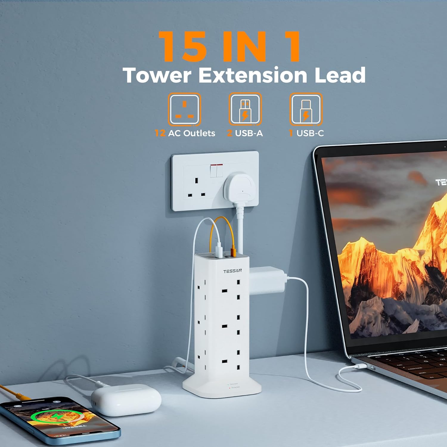 TESSAN 12 Way Multi Plug Adaptor with Switch