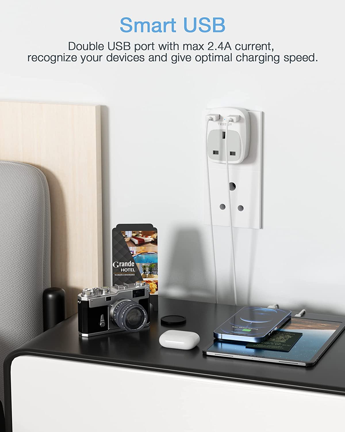 UK to South Africa Plug Adapter with 2 USB