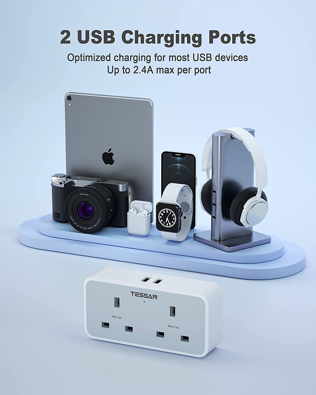 UK To European with 2 USB Ports