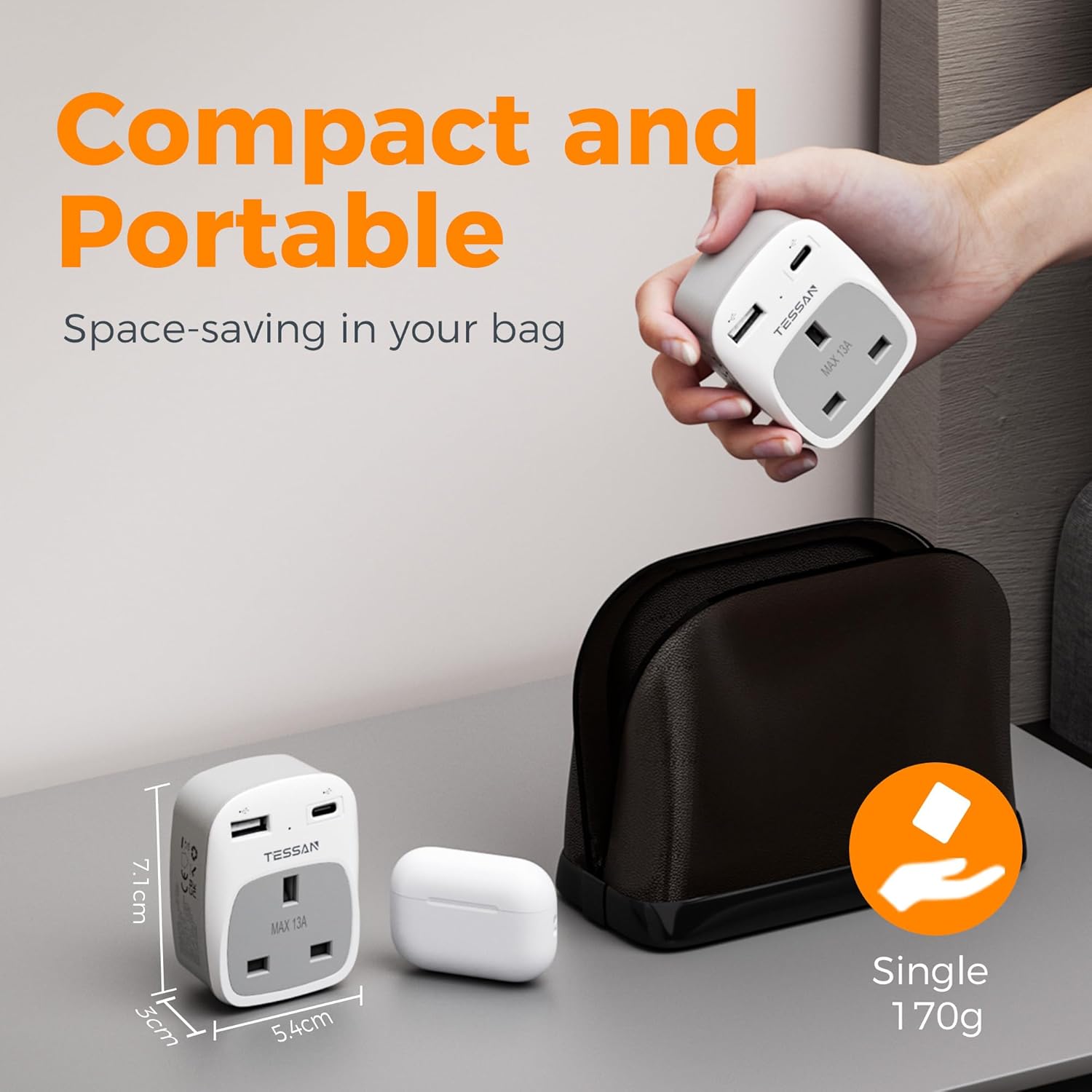 TESSAN 3-in-1 UK to India USB Adapter